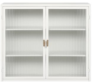OCACA 70CM Glastüren Moderner zweitüriger Wandschrank mit dreistufiger Lagerung für Eingangsbereich Wohnzimmer Badezimmer Esszimmer (Weiß)
