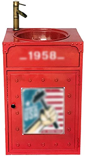 GLJTUO Mobile da lavabo in Stile Industriale con Lavabo, Mobiletto per Lavabo Moderno con Rubinetto e Scarico Mobiletto da Bagno Autoportante 19,6 x 16,5 x 31,4 Pollici,Rosso