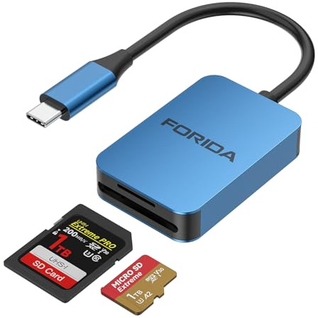 FORIDA Lector de tarjetas SD USB C, adaptador de tarjeta dual USB 3.0 de alta velocidad para iPhone/iPad/MacBook/Mac, lector de tarjetas de memoria compatible con tarjetas SD y TF, 2 tarjetas