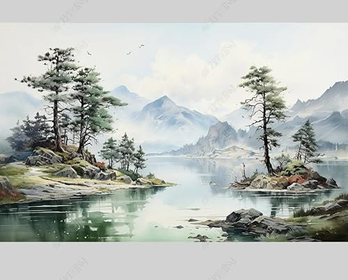 MZOwallpaper Papier Peint Intissé Paysage À L’Encre De Chine Poster Tableaux Muraux Tapisserie Photo Trompe L'Oeil Salon Chambre Art Mural 350Cm(L) X256Cm(H)