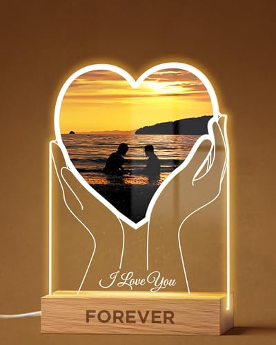 Panorama Personalisiert Lampe mit Foto und Text - Hände Herz - 15x22 cm - Personalisierte Fotolampe LED - Geschenke für Männer, Frauen, Valentinstag oder Jahrestag - Deko Licht mit Bild