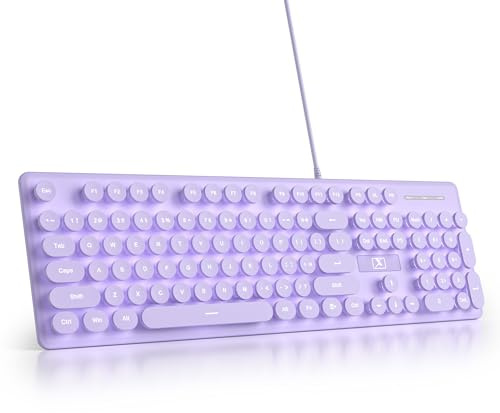 SOLIDEE Tastiera a membrana,macchina da scrivere punk a grandezza naturale 104 tasti,tastiera computer con tasti rotondi,retroilluminata a LED per PC/Win/Mac/Laptop(Americana QWERTY)(V300 Purple)