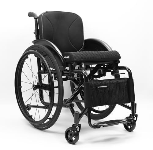 Tragbarer Klapprollstuhl,Selbstfahrender Sportrollstuhl ,Multifunktionaler manueller Rollstuhl,Schaukelbeinstütze – Belastung 100 kg,Schnellverschluss, manuelle Bremse(Seat width 42cm/16.5in,Black)