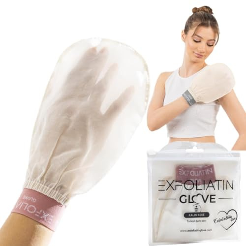 EXFOLIATIN GLOVE Premium%100 Türkischer Badehandschuh, traditioneller Hammam-Kese-Peeling-Handschuh, künstliche Bräune und abgestorbene Haut (für empfindliche und alle Hauttypen)