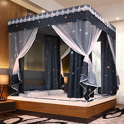GLLBQEAG Baldacchino per Letto, zanzariera in Poliestere a Doppio Strato, Tende oscuranti, 3 ingressi, Tenda a Maglie Fini Anti-zanzare, zanzariera per Camera da Letto, Facile Installazione, Grigio,