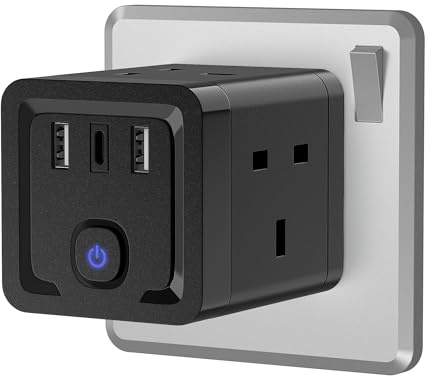 Plug Adapter with 3 USB Ports, Extension with 2USB(1 Type C) Charger, 13A Multiplug Socket Adapter for Kitchen, Office, School Supplies, Phone