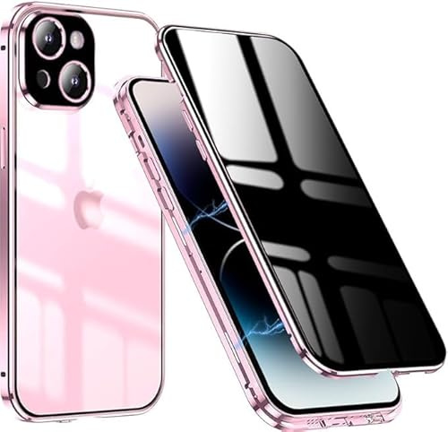 DoubCase Privacy Case for iPhone 13 Mini,Anti-peeping Tempered Glass Double-sided Case,Front & Back Magnetic Adsorption Metal Bumper 360 Full Cover Anti-Spy Phone Cases for 13 Mini,Pink
