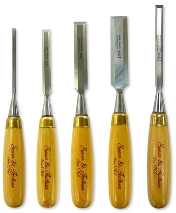 Spear & Jackson SJ5PCSET 5-Piece Professional Wood Chisel Set - Handcrafted in Sheffield, England - Ideal for Precision Cutting, Carving & Shaping
