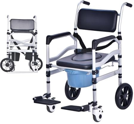 Chaise de douche pliante avec accoudoirs et dossier, chaise percée portable pour personnes âgées et handicapées, idéale pour la maison et les soins de santé