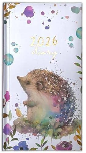 Orbitron 2026 Diary Slim Size Week to View Diaries Full Year Journal Calendar Planner (Hedgehog)