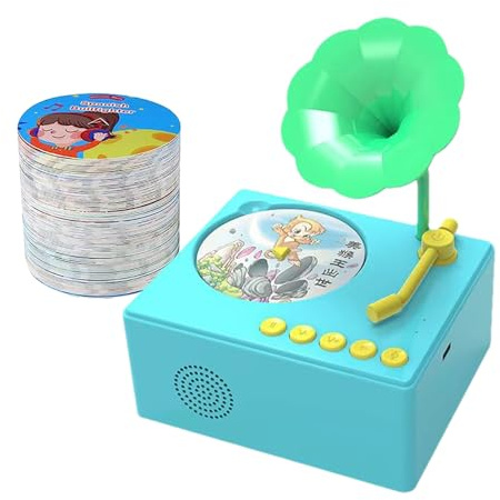 Toddler Gramophone Music Toy pour 3 à 6 Ans - Story Interactive et Lecteur de Chanson | Gadget d'apprentissage rétro phonographe, Ensemble de disques de Narration, expérience sonore sensorielle,