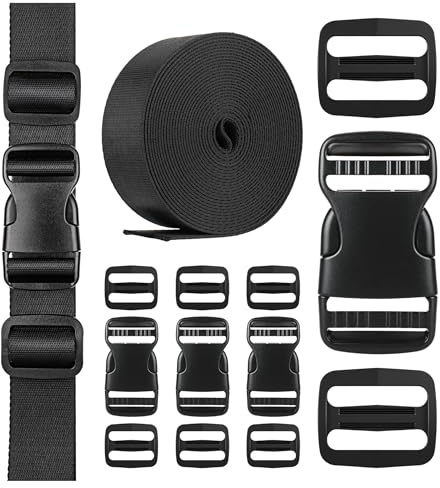 Lammcou Set de Boucles et Sangles, Boucle Plastique Double Réglable avec 15 Glisseurs Tri-Glide pour Sac à Dos, Ceinture Harnais, Bagues & DIY