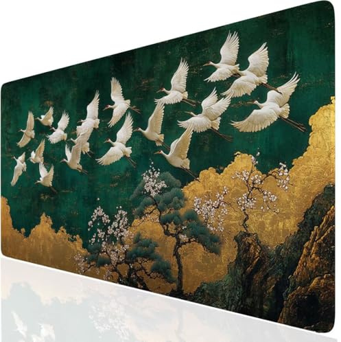 Vogel Mauspad XXL, Grün Mousepad 800x400x3mm mit Genähten Kanten, Mauspad Großes Schreibtischauflage, Gaming Mousepad Wasserdicht und rutschfest, Desk Mat Vernähte Kanten für MacBook, Laptop DE-7027