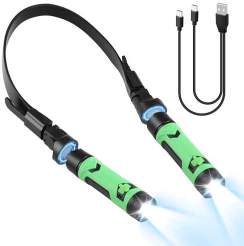 Birthday Gifts for Men Dad Him, Rechargeable LED Neck Reading Light with Detachable Magnetic Torch, Hands Free Neck Light for Knitting, Repairing, Dog Walking & Camping, Cool Gadgets for Men Women