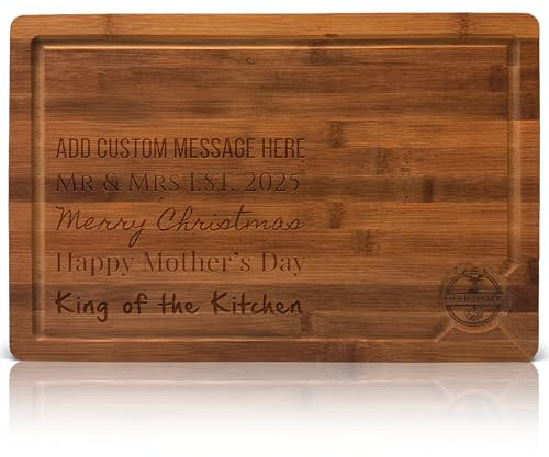 Deer & Oak Personalised Custom Engraved Large Carbonised Chopping Board, 38x25x2cm Pre-Oiled Bamboo Cutting Board, Custom Kitchen Gift, Non Toxic Meat Fish Cheese Bread Board