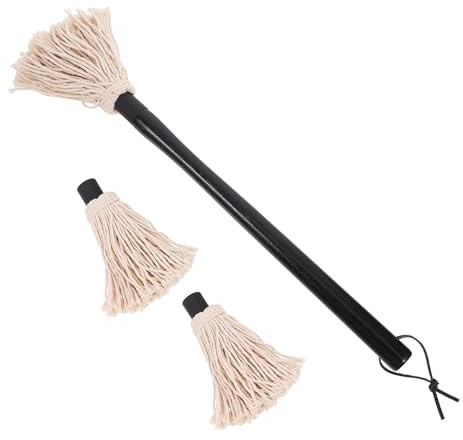CAXUSD Brosse à Barbecue en Bois Caoutchouc 2 Têtes de Rechange, Pinceau à Huile pour Gril, Design Simple Corde Suspendre, pour Barbecue Extérieur Plusieurs Styles