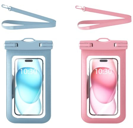 GYCAQAC Custodia Impermeabile Smartphone, Universale Cover Subacquea, Cordino Staccabile e Regolabile, Borsa Impermeabile, per lPhone 17 16 15 14 13, Sannsung, Huavvel, Fino a 7, Blu e rosa