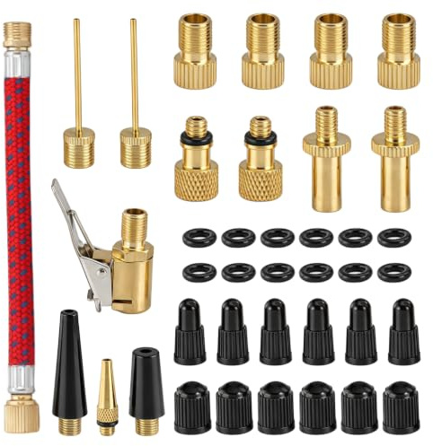 Mkscxjs 39 Pcs Bike Valve Adapter DV/AV/SV Set, Bike Pump Adaptor Set | Brass Bicycle Valve Adapter Sets, Bicycle Pump Adapters for Presta Schrader Valves for Bikes Air Inflation Needle Nozzle Kit