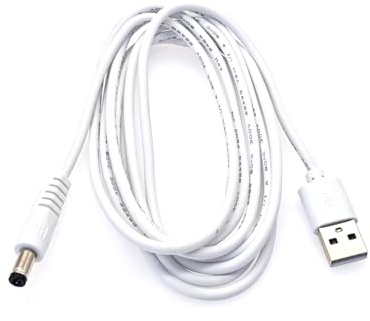 JZK Bianco 2m Cavo alimentazione USB a DC 5V, con connettore jack cilindrico 5,5 x 2,1 mm, cavo di ricarica da USB tipo A a spina DC per router, mini altoparlanti, laptop, strisce LED, telecamere CCTV