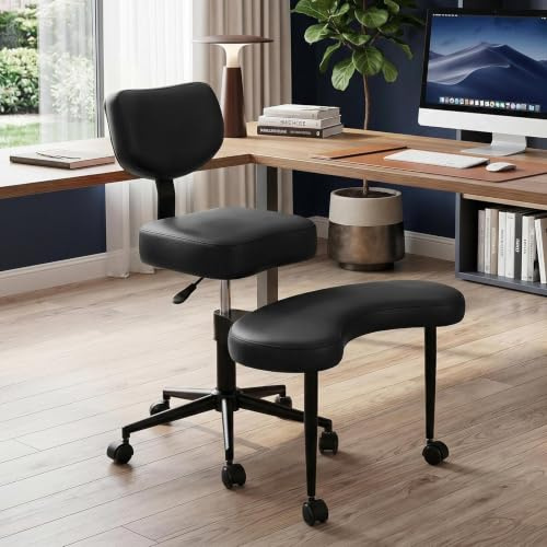 Generisch Schreibtischstuhl Schneidersitz, Ergonomischer Meditationsstuhl Mit Verbreiterter Verlängerter Verdickter Polsterung, Kniestuhl ADHS Stuhl Höhenverstellbar Mit Rollen, 360° Drehbar