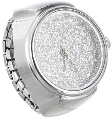 COHEALI Schlichter Glitzerring Uhrenring mit Quarzwerk und Glasmirror | Deko Geschenkidee, Silberfarbene Legierung Praktische für Damen, Herren zu Geburtstag und Neujahr