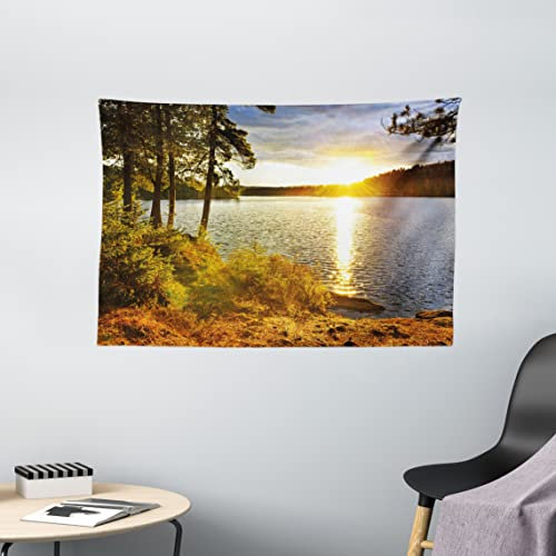 ABAKUHAUS Bunt Wandteppich, Sonnenuntergang Wald Kanada, Wohnzimmer Schlafzimmer Heim Seidiges Satin Wandteppich, 150 x 100 cm, Gelb Blau