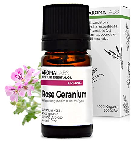 Geranio Rosato BIO (Pelargonium graveolens - Egitto) - 10 mL - Olio Essenziale Chemiotipizzato e Certificato AB - Aroma Labs - Made in France