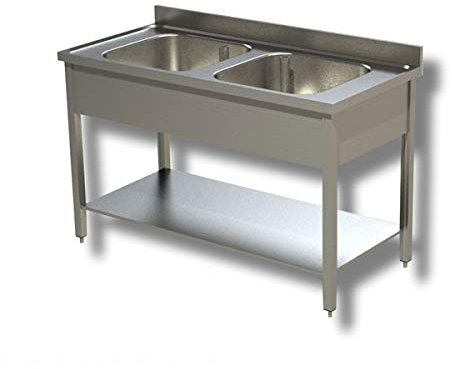 Ristotecno Lavatoio Lavello su Gambe a 2 vasche. Prof. 60-100x60x85H, Senza Ruote