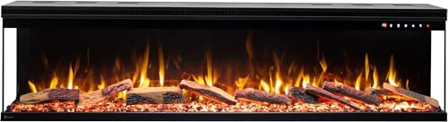 AFLAMO Unique- camino elettrico da incasso/parete/effetto fiamma realistico/tronchi di ceramica/funzione riscaldamento/tecnologia LED (153x43x20)