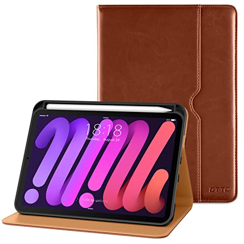 DTTO hülle für iPad mini 7. / 6. Generation 8,3 Zoll 2024/2021, Premium Leder Business Folio Stand Schutzhülle für iPad mini 7 (A17 Pro)/Mini 6 mit Stifthalter, mehrere Betrachtungswinkel, Braun