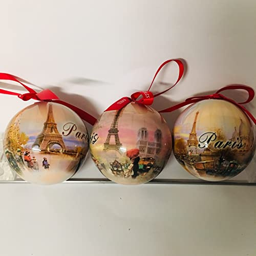 Set di 3 Palline di Natale Torre Eiffel di Parigi - Taglia Media - Materiale Plastico