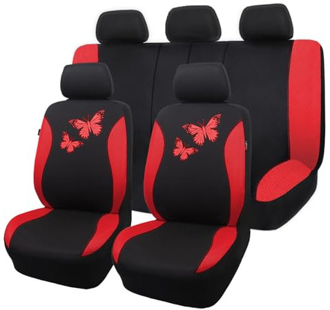 Flying Banner Housse de siège Auto en Maille Respirante, Motif Papillon coloré, Compatible avec Les airbags (Ensemble Complet, Rouge)