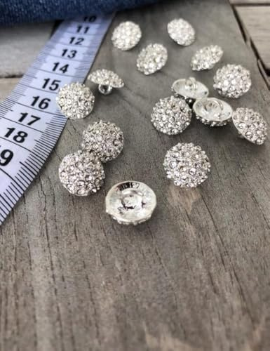 10 Stück kleine Mini Knöpfe Strass Glitzer silber oder gold Metall Halbkugel 12mm (silber)