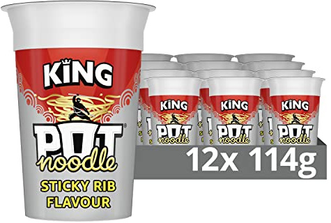 Pot Noodle Sticky Rib King Pot instant vegetarian snack quick to make noodles 12x 114 g