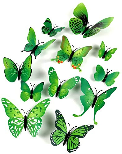HDKAJL 3D Schmetterlinge Deko, 72 Stück Grün Schmetterling Wanddeko Aufkleber Wandaufkleber Schmetterlinge Dekoration Schmetterling Wandtattoo für Kinderzimmer Schlafzimmer Wohnzimmer Fasching Deko