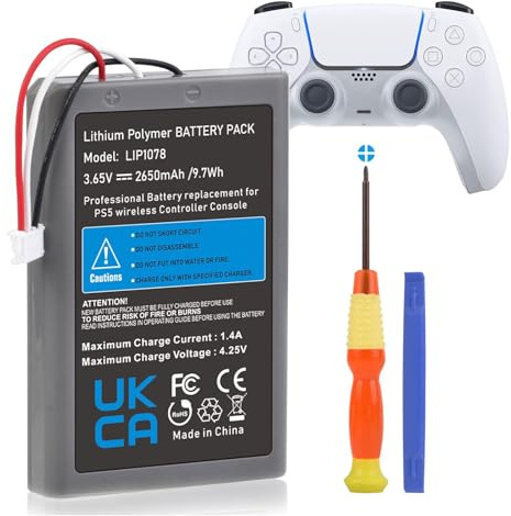Hisewen LIP1708 PS5 Batterie de rechange pour manette PS5, 2650 mAh, pour manette sans fil Sony PlayStation 5 DualSense CFI-ZCT1W