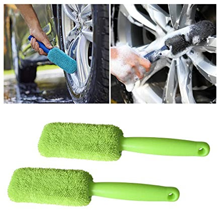 JNNJ Brosse pour Jantes Auto en Microfibres, Brosse à Nettoyage pour La Pneu de Voiture, 2Pcs Qualité Supérieure Douce Brosse Jantes, Outil de Lavage et d'entretien des Pneus sans Rayures(Vert)