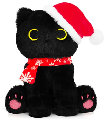 MUFEIRUO Schwarze Katze Plüschtier, 22cm Weihnachtskatze Schwarze Katze Stofftier, Niedliche Plüsch Katze Spielzeug, Cute Kinder, SDZL-XHWJ-HEIMAO-003