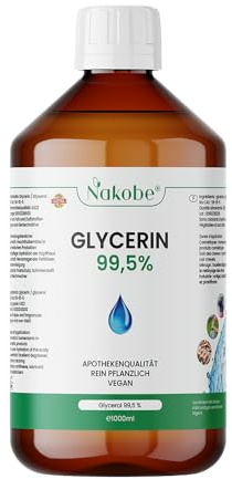 Glicerina 99,5% – 1000 ml | Glicerol vegetal E422 | Calidad farmacéutica | Vegano, sin OGM y Puro | Materia prima cosmética e ingrediente DIY
