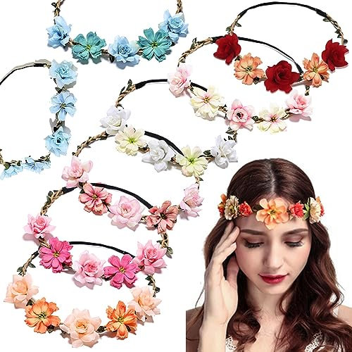8 Stück Hochzeit Haarkranz Krone, Blumenkranz Haarkranz Haarband, Blumen Haarband, Blumenkranz Haare, für Kinder, Damen, Bräute, Brautjungfern, Hochzeiten, Partys, festliche