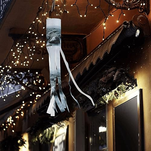 Acqua di mare le rocce neve montagna manica a vento bandiera Halloween decorazioni esterne bandiera vento manica a vento con luci LED appeso fantasma incandescente spettrale manica a vento bandiera