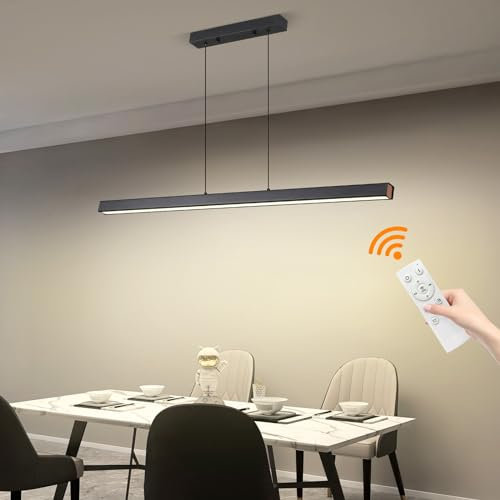 Mikeru 80CM Linear LED Pendant Light, Breakfast Bar Ceiling Lights Dimmable 10%-100% 3 Color 3000K/4500K/6000K Pool Table Lighting with Memory Function for Conference Hall, Coffee Shop