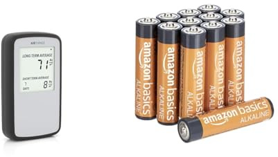 Airthings Corentium Home Radon Detector - 224 Portable, Lightweight, Easy-to-Use, (3) AAA Battery & Amazon Basics AAA Alkaline Batteries, High-Performance (Triple A), 10-Year Shelf Life, 12-Pack