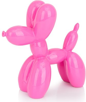 AMOIENSIS Ballong hundstaty dekor, 10 cm livfull het rosa ballong hund djurskulptur, små tuppar för hylldekor, liten eklektisk dekor, skrivbord, glansballong hund