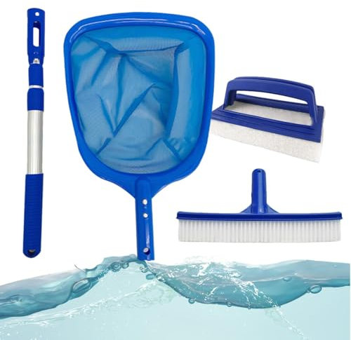 Kit de limpieza de piscinas, kit de limpieza de piscinas, equipo de limpieza de piscinas, juego de cuidado de piscina, 4 piezas de limpieza de piscina, accesorios de piscina, malla de skimmer,