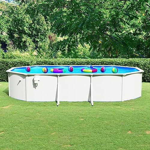 Home Items, Schwimmbad mit Stahlwand, oval, 610 x 360 x 120 cm, Weiß, Anzugmöbel