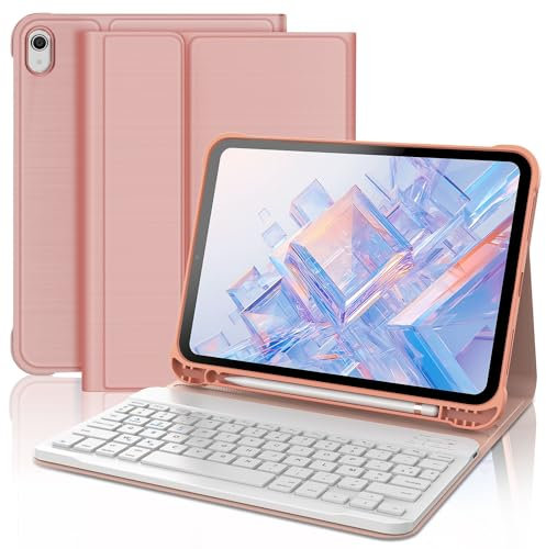 FOGARI Teclado para iPad 10/11ª Generación 2022/2025, teclado AZERTY inalámbrico Bluetooth, funda con soporte para lápiz para iPad 10º Gen/A16 (10,9/11'') - Oro Rosa