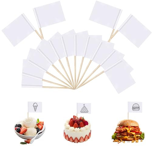 chenyu 300 Pcs Palillos para Aperitivos Palillo de Dientes en Blanco Banderas Cena Buffet con Cócteles de SáNdwich de Queso Mini Bandera de Palillo de Dientes