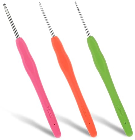JJUNW 3Stück Häkelnadel Set, 2.0mm 2.5mm 3.0mm Häkelnadel, Aluminium Häkeln | Metall Häkelnadel mit Gummigriff Ergonomische Häkelnadeln mit Weichen Griff und Hochwertige zum Häkeln Schal Pullover Mützen