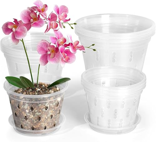 RAOOKIF Orchideentöpfe mit Untersetzer zum Umtopfen, 9 Stück, 7,6 cm, 10,2 cm, 12,7 cm, Orchideentöpfe mit Löchern, seitliche Löcher schaffen bessere Bedingungen für das Wachstum der Orchideen (7,6 cm